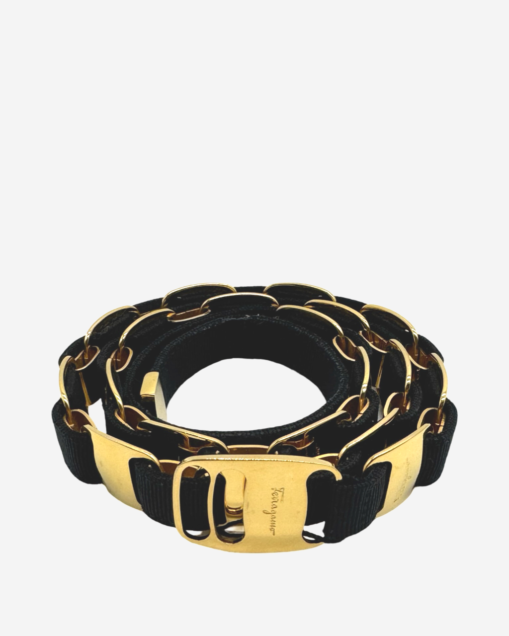Salvatore Ferragamo Black Grosgrain & Gold Chain Belt Gancini belt with chain - Women | Ferragamo main image 3