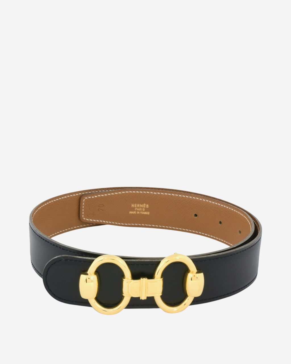 HERMES Horse buckle belt reversible vintage Black / Brown Box carf/Plated ... Hermes Horse Buckle Black Box Leather Belt at 1stDibs main image 4