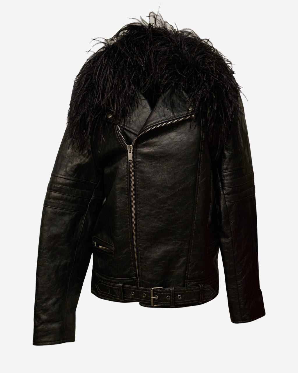Chamarra de Piel Saint Laurent Plumas 38 FR