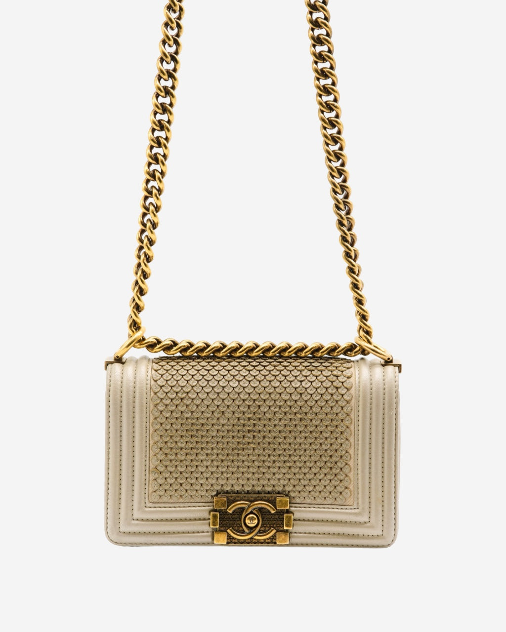 Chanel Boy Mini Scaled Silver Bag 2014-2015